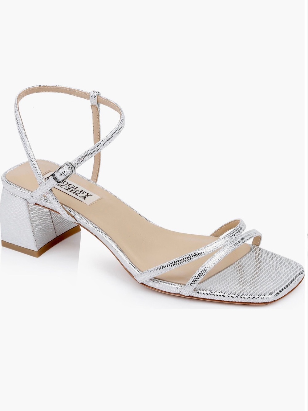Badgley Mischka LIKE NEW Silver Strappy Block Heel Sandal for Women